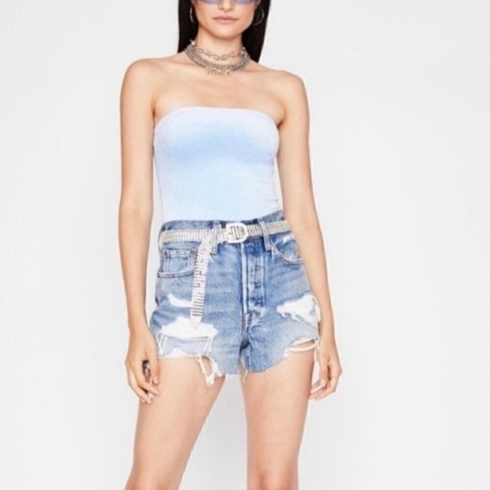 NEW American Apparel Light Blue Velvet Bodysuit